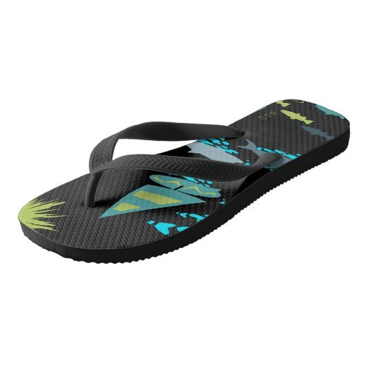 Retro Green Turquoise Black Windsurfer & Dolphins Teenslippers (Schuin)
