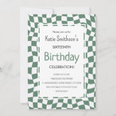 Retro Green Wavy Check Verjaardag Kaart (Voorkant)