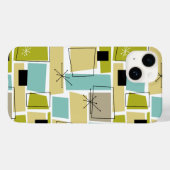 Retro Green Yellow Squares Starburst Mid Century Case-Mate iPhone Case (Achterkant (horizontaal))