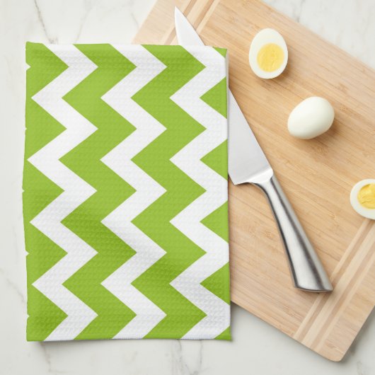 Retro GREEN Zig Zag Pattern Theedoek (Quarter Fold)