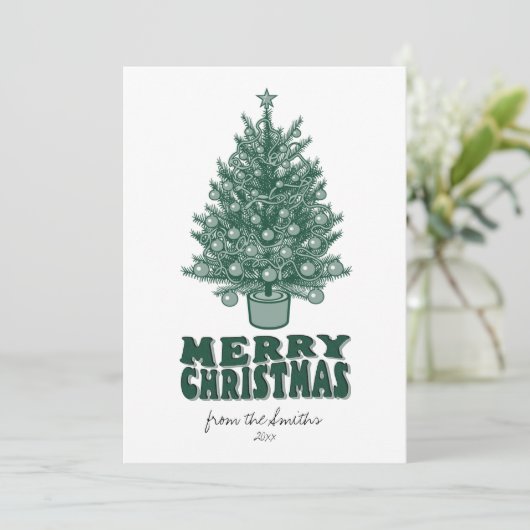 Retro Greenery Vrolijk Kerstfeest niet foto Feestdagenkaart (Staand voorkant)