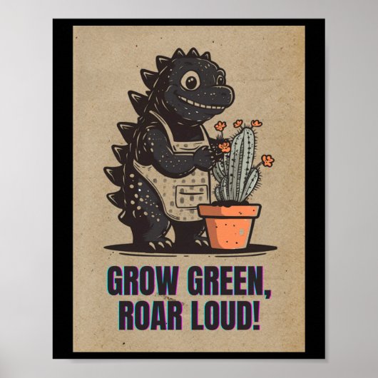 Retro Greenzilla – Cute Godzilla Gardening Sticker Poster (Voorkant)