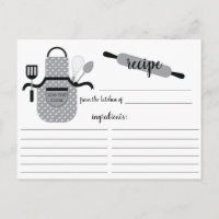 Retro Grey Apron Kitchen Tools Recipcard