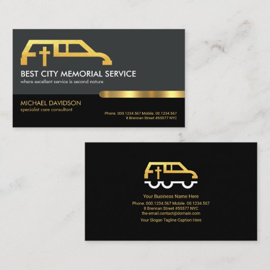 Retro Grey Black Layer Gold Tab Funeral Parlor Visitekaartje (Voorkant / Achterkant)