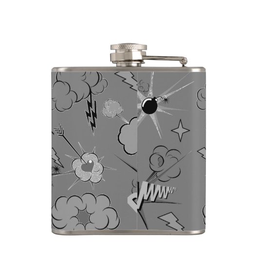 Retro Grey Custom Comic Book Pattern Personalised Heupfles (Achterkant)