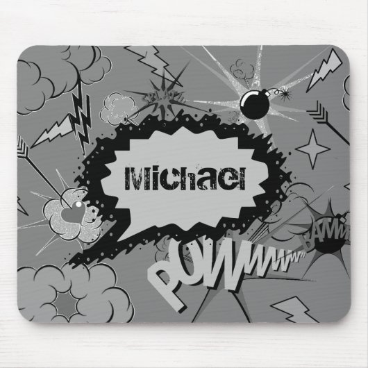 Retro Grey Custom Comic Book Pattern Personalised Muismat (Voorkant)