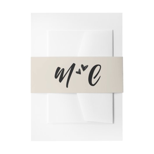 Retro Grey Hand Drawn Hearts Illustration Monogram Uitnodigingen Wikkel (Voorkant Voorbeeld)