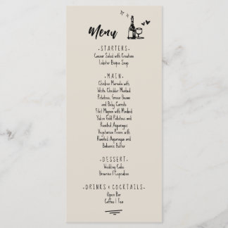 Retro Grey Hand Drawn Illustrated Wedding Menu