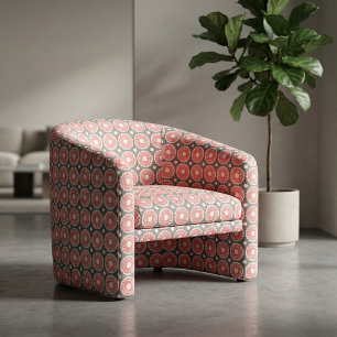 Retro Grey Red & White etnisch geometrisch patroon Stof