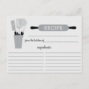 Retro Grey Rolling Pin Kitchen Tools Recipcard Briefkaart