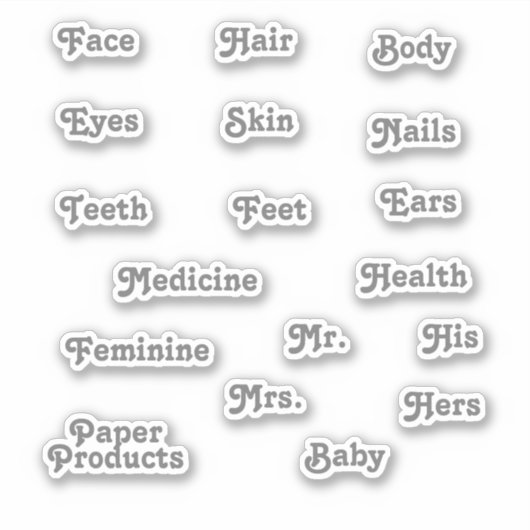 Retro Grey Toiletry Labels (Voorkant)