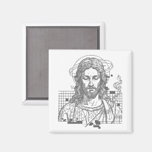 Retro Grid Jezus Koning der Koningen Openbaring 19 Magneet