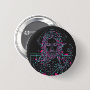 Retro Grid Jezus Koning der Koningen Openbaring 19 Ronde Button 5,7 Cm