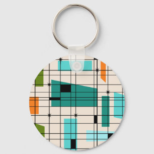 Retro Grid & Starbursts Button Sleutelhanger