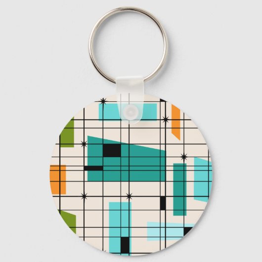 Retro Grid & Starbursts Button Sleutelhanger (Voorkant)