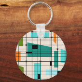Retro Grid & Starbursts Button Sleutelhanger (Voorkant)