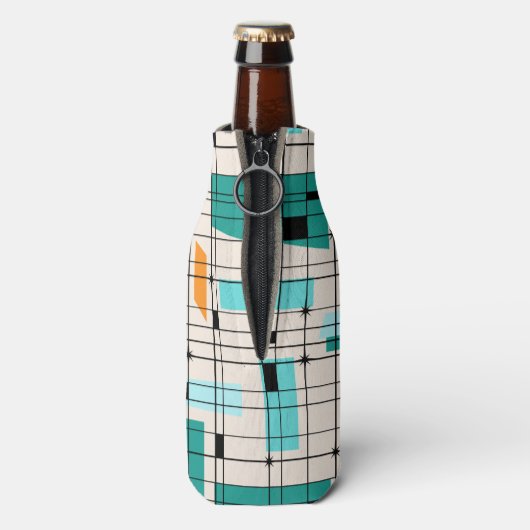 Retro Grid & Starbursts Fles Koeler (Fles Achterkant)