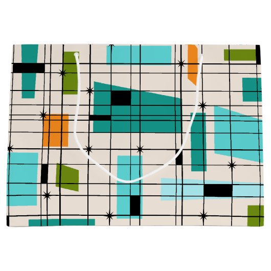 Retro Grid & Starbursts Gift Bag Large Cadeauzakje (Voorkant)
