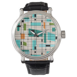 Retro Grid & Starbursts Mannen Horloge