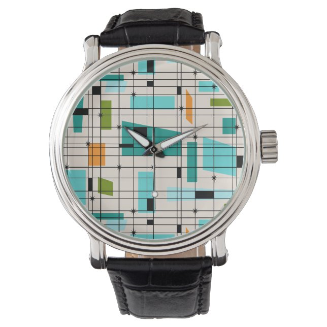 Retro Grid & Starbursts Mannen Horloge (Voorkant)
