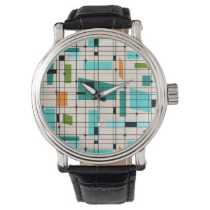 Retro Grid & Starbursts Mannen volgen Horloge
