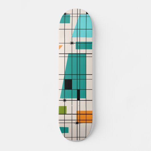 Retro Grid & Starbursts Skateboard (Voorkant)