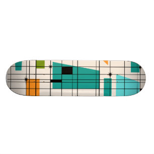 Retro Grid & Starbursts Skateboard