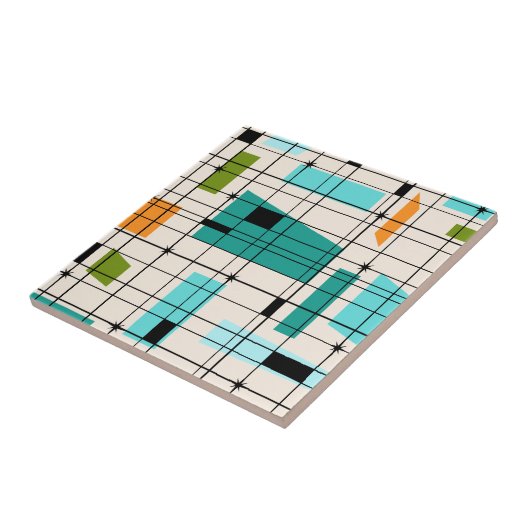 Retro Grid & Starbursts Tile Tegeltje (Zijkant)