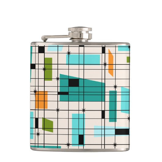 Retro Grid & Starbursts Vinyl Wrapped Flask Heupfles (Voorkant)