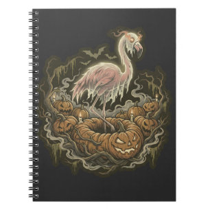 Retro Griezelige Flamingo Halloween-ontwerp Notitieboek