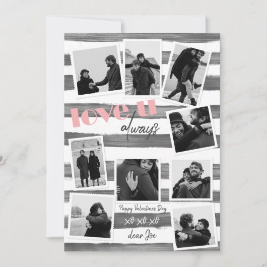 Retro grijs custom 9 Paar Foto's "love u always" Feestdagenkaart (Voorkant)
