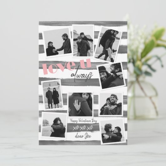 Retro grijs custom 9 Paar Foto's "love u always" Feestdagenkaart (Staand voorkant)