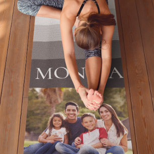 Retro Grijs Zwart Streep Foto monogram Colorblock Yogamat