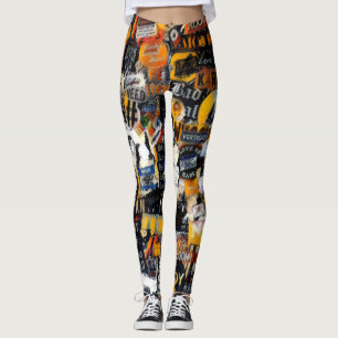 Retro, grijze stickers wandpatroon, thema van 90 s leggings