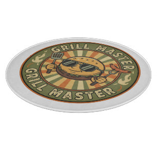 Retro Grill Master Burger Karakter BBQ King Vinta Snijplank