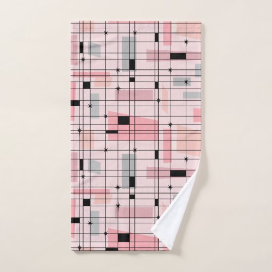Rétro grille rose et ensemble de serviette de (Serviette à main)