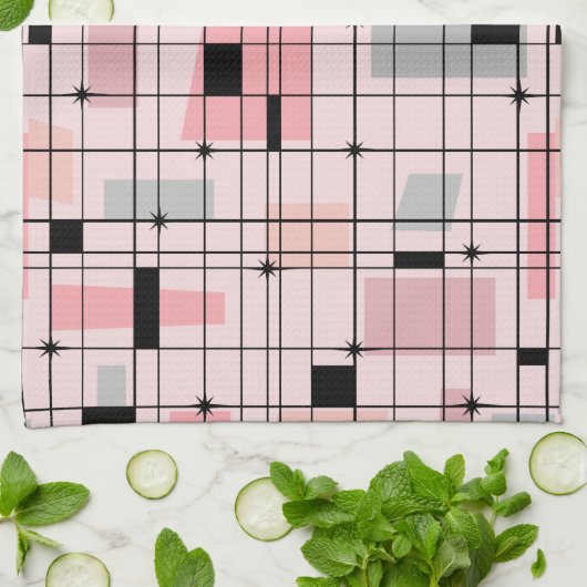 Rétro grille rose et serviette de cuisine de (Plié)