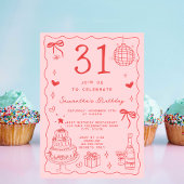 Retro grillige eigenzinnige rode roze 31e verjaard kaart