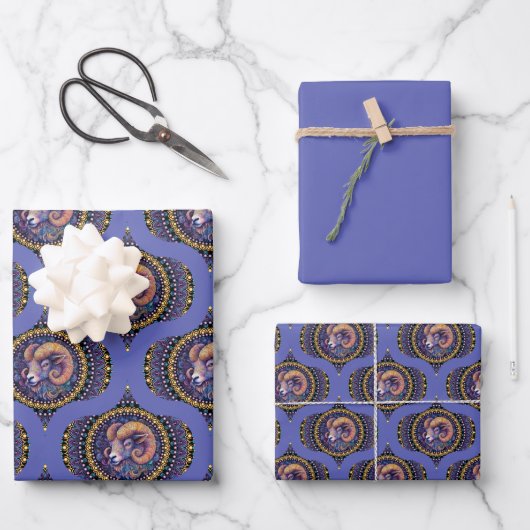 Retro grillige Ram Astrologie Mandala Patroon Inpakpapier Vel (Voorkant)