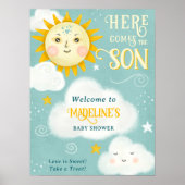 Retro grillige zon hier komt de zoon baby shower poster (Voorkant)