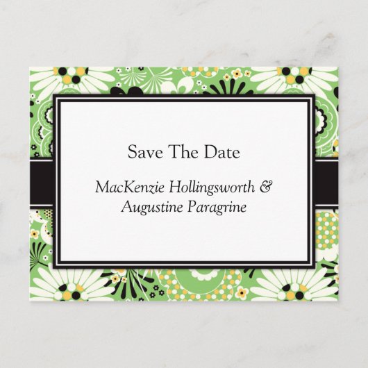 Retro Groen Bruin Geel Bewaar de datum Aankondigingskaart (Voorkant)
