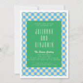 Retro groen en blauw Checkerboard bruiloft Kaart (Voorkant)