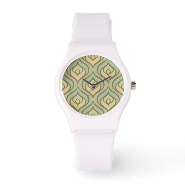 Retro  groen en geel patroon horloge (Voorkant)