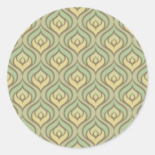 Retro groen en geel patroon ronde sticker