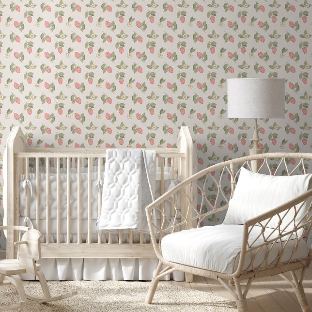 Retro Groen en Roze Aardbei Patroon Behang (Creator heeft geüpload)