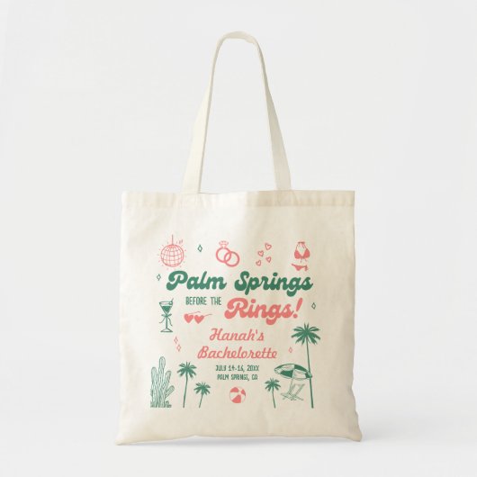 Retro Groen en Roze Palm Spring Bachelorette Tote Bag (Voorkant)