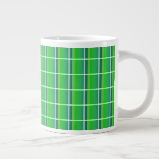Retro Groen en Wit Plaid Pattern Jumbo Mok (Rechts)