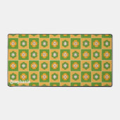 Retro Groen Geel Groovy Bloem Script Naam Bureaumat (Voorkant)