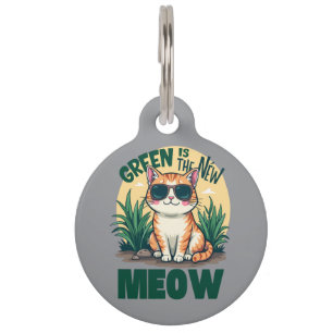 Retro "Groen is de nieuwe Meow" Cool Kat Natuur Ku Huisdierpenning