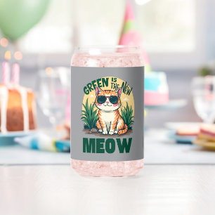 Retro "Groen is de nieuwe miauw" Cool Cat Natuur A Blikvorm Glas